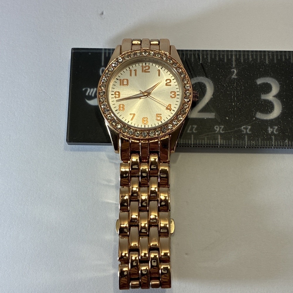 Watch Round Rose Gold Tone Link Bracelet New Battery Japan Runs Lady's Stylish - Picture 7 of 12